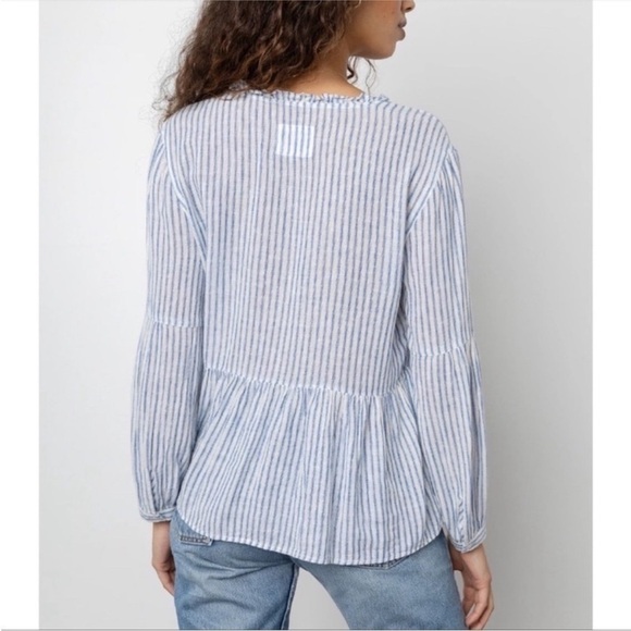 Rails Raylyn Fremont Linen Rayon Blend Blue White Striped Boho Blouse Top Small - Picture 2 of 16